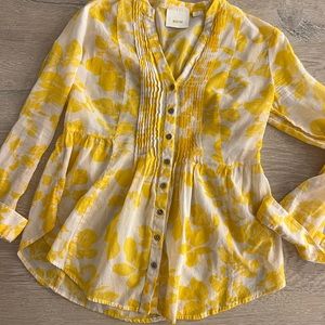 Anthropology happy yellow and white light weight size small peplum blouse